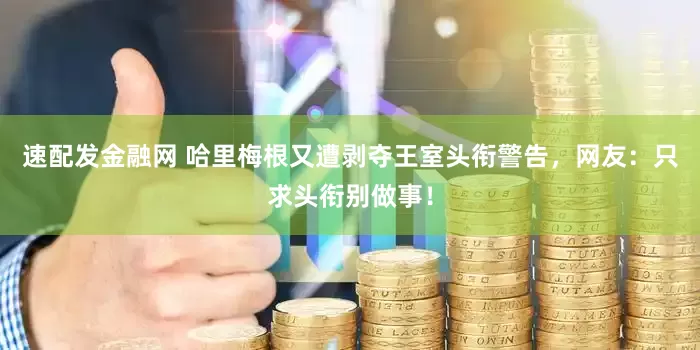 速配发金融网 哈里梅根又遭剥夺王室头衔警告，网友：只求头衔别做事！
